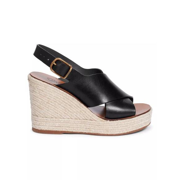 Chloe Black Espadrille Wedge Sandals - Picture 3 of 6